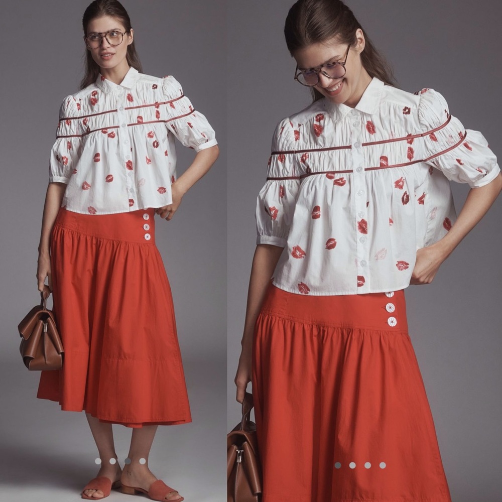 The Leandra Shirred Yoke Blouse by Maeve: Striped Hearts Edition